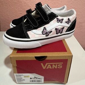 Vans Kids Sneakers Black White with Butterfly Design